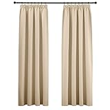 PONY DANCE Wohnzimmer Gardinen Kräuselband Vorhang Beige Blickdicht 2er Set Verdunklungsvorhänge Kräuselband für Schienensystem Blickdichte Gardinen, H 245 x B 140 cm, Biscotti Beige