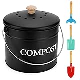 Brynnl Kitchen Pail Kompost, 1 Gallone (3.78L) Komposteimer für den Innenbereich, Vintage-Stil, Komposteimer mit Kohlefilter und Deckel, wiederverwendbarer Komposteimer aus Metall, schwarz