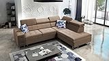 all4all Ecksofa mit Schlaffunktion Hugo VII Wohnlandschaft L-Form Kleines Sofa mit Bettkasten Gesteppt Gewebe Seite Links Rechts Grau Modern 26 (Magic Velvet 2299, Seite Rechts)