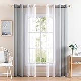 MIULEE 2er Set Voile Vorhang Zweifarbiger Vorhang mit Ösen Transparente Gardine Ösenschal Fensterschal Lichtdurchlässig für Schlafzimmer, 140x225cm, Grau