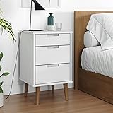 JUNZAI Nachttisch, Nachtschrank, Nachtkonsole, Bedside Tables, Nachtkästchen, Beistellschrank, Nachtkommode, Nightstand, Weiß 40x35x65 cm Massivholz Kiefer