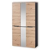 Stella Trading MEMPHIS Garderobenschrank mit Spiegel in Artisan Eiche Optik, Graphit - Moderner Flurgarderoben Schrank mit viel Stauraum - 105 x 192 x 38 cm (B/H/T)