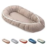 ULLENBOOM ® Babynest & Kuschelnest (55x95 cm) Sand (Made in EU) - Baby Nestchen aus Baumwolle, ideal als Reisebett, Baby Cocoon & Kuschelbett, Motiv: Waffelpiqué