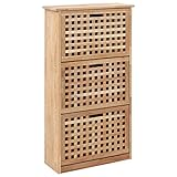 vidaXL Walnussholz Massiv Schuhschrank mit 3 Aufbewahrungsfächern Schuhregal Schuhkipper Schuhablage Schuhkommode Schuhständer 55x20x104cm Natur