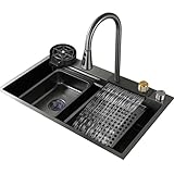 Küchen Robustes Spülenpaket Mit Zubehör Waschbecken In Der Bar Des Hotelrestaurants Eingelassenes Waschbecken Küchenspüle Aus Edelstahl Verdickte Platte Küchenspülen ( Color : Black steel , S : 80*45*