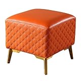 Quadrat Fußhocker Sitzhocker, Gepolsterter Hocker Aus Hockerbeine Aus Metall Und Holzrahmen, Lederstoff, Bequeme Und Dicke Sitzbank, Für Wohnzimmer Fl(Size:36*36*36CM,Color:orange goldene Hockerbeine)