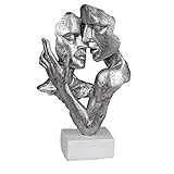 formano Moderne Büste Statue Skulptur Figur Kiss and See, Hear, Say Nothing, Silber, Silber WeiŸ, 32 cm