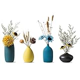 Sziqiqi Kleine Keramikvasen für Blumen Dekoratives Vasen-Set für Wohnzimmer Mini Handgemachte Matte Vasen für Tischdekoration Moderne Marine Grün Gelb Himmelblau Schwarz Farbe Vasen Set von 4