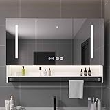 HYQHYX Rechteckiger Bad Spiegelschrank mit Touch Schalter, Badezimmer Wandspiegel mit Beleuchtung/Digitaluhr, Kosmetikspiegel Antibeschlag (Color : White, Size : 100CM)