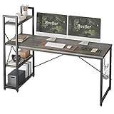 Bestier Computertisch mit Ablagefächern Schreibtisch Kleiner mit Regalen 160CM Umkehrbarer Computertisch mit Bücherregal für Heimbüro Kleiner Raum