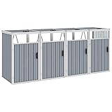 Tidyard Mülltonnenbox für 4 Mülltonnen Witterungsbeständig Mülltonnenverkleidung Müllcontainer Müllbox Gerätebox Grau 286×81×121 cm Stahl
