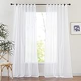 PONY DANCE Vorhang Weiß Transparent Schlaufenschal 2er Set H 245 x B 140 cm Voile Gardinen Wohnzimmer Modern Weiße Gardine Leinenoptik Vorhänge Durchlässig