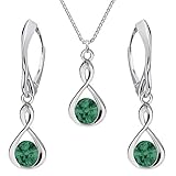 Schmuckset für Damen Unendlichkeit Ohrringe Silber 925 Hängend Kette Damen mit Anhänger Schmuck Set für Sie mit Kristallen Infinity Ohrringe Hängend und Halskette Mädchen Geschenk (Emerald)