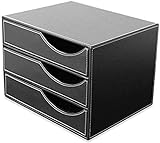 Kunyun Aktenschränke, Schreibtisch-Datenspeicherbox, Leder-Spind, Schwarz/Braun, 3 Schubladen, Aufbewahrungsbox (Farbe: Schwarz)