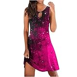 tsaChick Damen Kleid Sommer Elegant Bedrucktes Rundhalsausschnitt Kleid Ohne Ärmel Kleider Damen Shapewear Kleid Damen Kleid Mit Hose Drunter Sommerkleid Damen Knielang A Linie Shirtkleid Damen