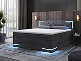 wonello Boxspringbett 180x200 mit Bettkasten und LED-Beleuchtung - gemütliches Bett mit LED Beleuchtung - Stauraumbett 180 x 200 cm mit Matratze und Topper - anthrazit Samt-Stoff