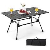 COSTWAY Campingtisch faltbar, höhenverstellbarer Falttisch mit Aluminium-Tischplatte, Klapptisch Gartentisch mit aufrollbarer Tischplatte, inkl. Tragetasche, 90 x 60,5 x 52 cm (Schwarz)