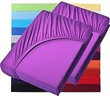 NatureMark Basic 2er Set Jersey Spannbettlaken 90 x 190 cm - 100 x 200 cm - 25 cm Steg - 100x200cm Spannbetttuch - 100% Baumwolle, Lila
