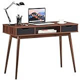 LIFEZEAL Schreibtisch mit 2 Schubladen & Offenen Regal, Computertisch aus Massivholz, Moderner Bürotisch 110cm breit, Schreibtische & Arbeitsplätze im Nordischen Stil, für Wohnzimmer