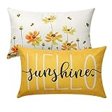 Weldomcor 2er Set Blumen Kissenbezug 30 x 50 cm Baumwolle Leinen Lenden Kissenbezug Frühling Sommer Kissenbezug Dekorative Dekokissen Bauernhaus Dekorationen Kissenbezug für Sofa Couch, Blumen