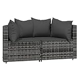 vidaXL Terrassen-Ecksofa mit Kissen, 2 Stück, Grau, Polyrattan