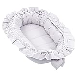 Babynestchen Baumwolle Kuschelnest für Neugeborene 90x50 cm - Baby Nestchen Bett Kokon Fleecestoff Gräulich