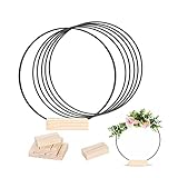 6 Stück Metallring zum Basteln, 25cm Blumenkranz Makramee Ringe mit 6 Holzständer, Mobile Ring Floral Hoops Traumfänger Ring, ideal für Traumfänger, Makramee, Wanddeko und Floristik und DIY Handwerk