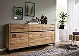 MASSIVMOEBEL24.DE | VILLANDERS Sideboard aus Massivholz #108 | aus Wildeichenholz - Natur, geölt | 3 Türen - 3 Schubladen | 175x45x85 cm | Kommode Tv-Sideboard Wohnzimmer-Schrank