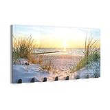 DEQORI Wandgarderobe Glas & Metall | Motiv Abendsonne an der Ostsee | 60x30 cm | Design Haken-Leiste modern | Garderoben-Paneel für Flur, Wohnzimmer & Schlafzimmer | magnetisch & beschreibbar