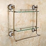 MAVNES Wandregal Badezimmer Glasregal 2 Tier, kommend mit Handtuchbar, Dusche Caddy Bath Korb, Wandhalterung, antikes Messing, Bronze-Finish Badezimmer Regal