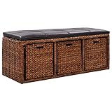 KRHINO Multifunktional für Sitzeingang, Schuhbank mit Sitzbank, mit 3 Körben, Seegras, 105 x 40 x 42 cm, Braun