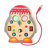 Busy Board ab 2 Jahre - Pinguin Activity Board aus Holz | Süßes Elektronisches Motorikbrett mit Licht & Sound | Montessori Brett mit Schaltern & Knöpfen, Motorik Tafel für Kinder & Baby