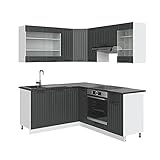 Vicco Küchenzeile Fame-Line Landhaus Eckküche Winkel Küche Einbau (Weiß/Anthrazit)
