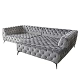 KAWOLA Sofa Chesterfield Samt Velvet NARLA Ecksofa Big Sofa 3 Sitzer Recamiere rechts Recamiere rechts Metallfüße Federkern (BxHxT) 279x71x190 Silbergrau