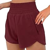 Zldhxyf Damen gerippte lässige Taille Sommer elastische Strandstrick Kordelzug Taschen Shorts Hose Damen Shorts 44