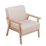 JINPALAY Sessel Beige Wohnzimmer Relaxsessel Leinen Loungesessel 1 Sitzer Polstersofa Massivholzrahmen Retro