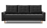 BETTSO -Sofa mit Schlaffunktion und Bettkasten, Couch für Wohnzimmer, Schlafsofa Federkern Sofagarnitur Polstersofa Wohnlandschaft mit Bettfunktion - 215x92x75 cm-NELA Dunkelgrau