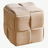 NIXCON Kreativer gewebter Hocker, Massivholz Sofa Hocker, Haushalt quadratischer Hocker, niedriger Hocker, Couchtisch Hocker (Color : Off White)