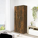 JUNZAI Schuhschrank, Schuhbank, Shoe Rack, Schuhe Schrank, Schuhkommode, Schuhregal, Mehrzweckschrank, Räuchereiche 80x39x178 cm Holzwerkstoff