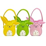 3 Stück Osterkörbchen Filz Osterhasen, Osterkorb Kinder mit Henkel, Osternester zum Befüllen, Osternest Basteln Hase, Körbchen Ostern, Oster Geschenktüten, Osterdeko Osterkörbe Bastelsachen Deko Farbe