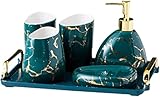 FAiruo Marmor Textur Badezimmer Zubehör Set Keramik Sechs Stück Set Zahnbürstenhalter Seifenspender Badezimmer Tablett Badezimmer Sets Zubehör-Green