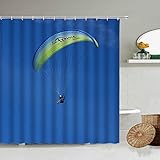 NUEV Fallschirm-Duschvorhang Blauer Himmel, weiße Wolken, grüne Hügel, Ackerland, Bäume, natürliche Pastorale Landschaft, wasserdichter Duschvorhang S.9 200x200cm