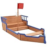 vidaXL Tannenholz Sandkasten Piratenschiff mit Fahnenstange Lenkrad Piratenboot Boot Schiff Holzsandkasten Sandbox Sandkiste 190x94,5x101cm