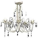 Cerlingwee Kristallleuchte, Pendelleuchte Luxuriöse 5-flammige Fassung Elegantes Antik-Weiß für Esszimmer