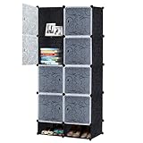 Aufun DIY Kleiderschrank Regalsystem Schuhregal, modularer Kombischrank, platzsparendes Steckregalsystem, Bücherregal Tragbarer Faltschrank mit Türen (8 Würfel, Schwarz)