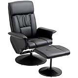 HOMCOM Relaxsessel mit Hocker Fernsehsessel mit umwickeltem Fuß drehbarer TV-Sessel mit Liegefunktion für Wohnzimmer, Schlafzimmer, Büro PU Schwarz 80 x 69 x 110 cm