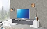 möbelando TV-Lowboard HiFi Rack Wohnzimmer Schrank Unterschrank Fernsehtisch Pinerolo IV Weiß Hochglanz/Schiefer