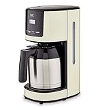 KHG Kaffeemaschine TKA-182 (CE) aus Metall/Kunststoff in creme/schwarz/silber, Kapazität für 12 Tassen, mit Edelstahl-Thermo-Kanne 1,5 Liter, Permanentfilter, Abschaltautomatik, LCD-Display