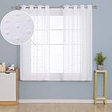 Deconovo Gardinen Schals Voile Vorhang mit Stickerei Ösenvorhang Leinenoptik Transparent, 138x140 cm(HöhexBreite), Weiß, 2er Set