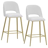 NOIRR Barhocker 2er Set, Thekenhöhe Barhocker mit Rückenlehne, hoher Hocker für Küche, Esszimmer und Wohnzimmer, samtgepolsterter Sitz, Goldfarbene Metallbeine, Sitzhöhe 65cm/75cm, max.